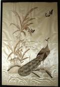 021297 ORIENTAL EMBROIDERED SILK PEACOCK WBUTTERFLY
