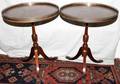 012200 MAHOGANY TRIPOD TABLES W BRASS GALLERY PAIR