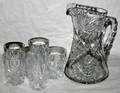 121386 CUT GLASS WATER PITCHER  SET OF TUMBLERS