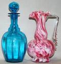 121382 BLUE BLOWN GLASS DECANTER W STOPPER H8
