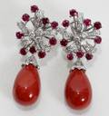 112204 RED CORAL RUBY  DIAMOND DANGLE EARRINGS L2