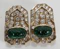 112201 6CT CARVED EMERALD  6CT DIAMOND EARRINGS