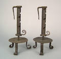 Pair of wrought iron side ejector candlesticks 19th c