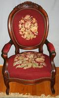 040313 VICTORIAN CARVED WALNUT GENTLEMANS ARM CHAIR