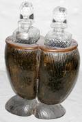 020311 CARVED COCONUT  PRESSED GLASS DECANTER SET