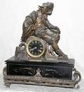 012225 SPELTER  BLACK MARBLE CAVALIER FIGURAL CLOCK
