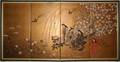 122296 JAPANESE GOLD LEAF FOURPANEL PAINTED SCREEN