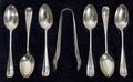 121415 ENGLISH STERLING SET OF SIX TEASPOONS  TONGS