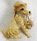 041409 18K YELLOW GOLD  PEARL POODLE PIN L11