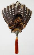 041403 ANTIQUE FEATHER FAN H12 W8
