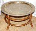 040377 ORIENTAL BRASS TRAY  BAMBOO COFFEE TABLE