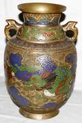 031440 JAPANESE GILT BRONZE  CHAMPLEV VASE C1930