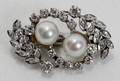 011423 14K GOLD BROOCH W PEARLS  DIAMONDS C1950