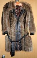 121484 RACCOON  LEATHER LADYS COAT W BELT