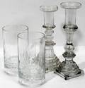 120325 ANTIQUE BLOWN GLASS CANDLESTICKS  VASES
