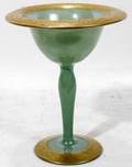 041455 OPAQUE GREEN GLASS COMPOTE W GOLD RIM