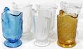 040399 CLEAR AMBER  BLUE PRESSED GLASS PITCHERS 6