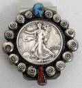 032383 NAVAJO SILVER TURQUOISE  CORAL MONEY CLIP