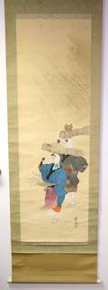 011446 JAPANESE PAINTED SILK SCROLL FIGURES W WHEAT