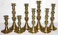 112334 ANTIQUE BRASS ENGLISH CANDLESTICKS W PUSH UPS