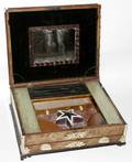 112323 ENGLISH BURLED WALNUT INLAID SEWING BOX