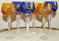 110400 ETCHED AMBER  COBALT CUT CRYSTAL RHINE WINES