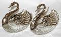 110399 STERLING SILVER  CUT CRYSTAL SWAN OPEN SALTS