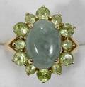 041504 14K YELLOW GOLD CABOCHON JADE  PERIDOT RING