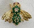 041501 18K GOLD EMERALD RUBY  DIAMOND BEE PIN