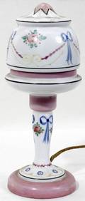 041466 HANDPAINTED MILK GLASS BOUDOIR LAMP H11