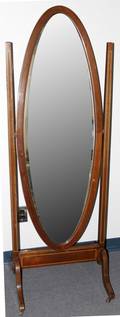 032426 MAHOGANY CHEVAL MIRROR WBONE INLAY C1920