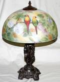 021454 ART NOUVEAU STYLE GLASS  METAL TABLE LAMP