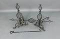 Set of Large Wrought Iron Andirons  Tools