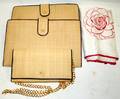121527 CHANEL RAFFIA  LEATHER PURSES  1 SILK SCARF