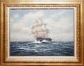 120437 BETTY JOHNSON OIL ON CANVAS SEASCAPE W SHIP