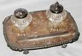 120405 SILVERPLATE  CUT CRYSTAL INK STAND 20TH C