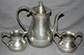 120429 PEWTER COFFEE POT CREAMER  SUGAR 3 PCS