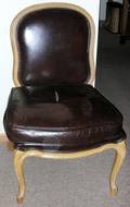 111497 WALNUT  BLACK LEATHER UPHOLSTERED SIDE CHAIR