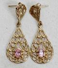110409 P  CO 14K GOLD  PINK STONE DROP EARRINGS