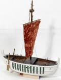 040501 CARVED WOOD MEDIEVAL SINGLEMAST MODEL SHIP