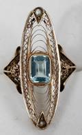 032473 10K YELLOW GOLD BLUE TOPAZ  SEED PEARL RING