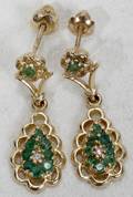 032469 YELLOW GOLD EMERALD  DIAMOND EARRINGS PAIR