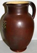 020458 DUTCH BROWN POTTERY VASE WYELLOW INTERIOR