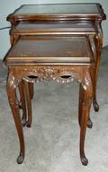 111507 WALNUT  SATINWOOD INLAY NEST OF THREE TABLES
