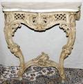 030450 FRENCH CARVED CONSOLE TABLE WHITE MARBLE TOP