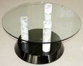 022484 GLASS TOP COFFEE TABLE WMARBLE COLUMNS