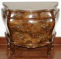 022471 BURLED WALNUT BOMB COMMODE WTHREE DRAWERS