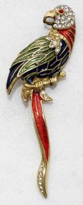 121612 ENAMEL PARROT BROOCH UNSIGNED C1940