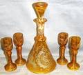 110493 GERMAN ETCHED AMBER GLASS DECANTER  CORDIALS