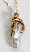 110507 14K YELLOW GOLD CHAIN  BIWA PEARL PENDANT